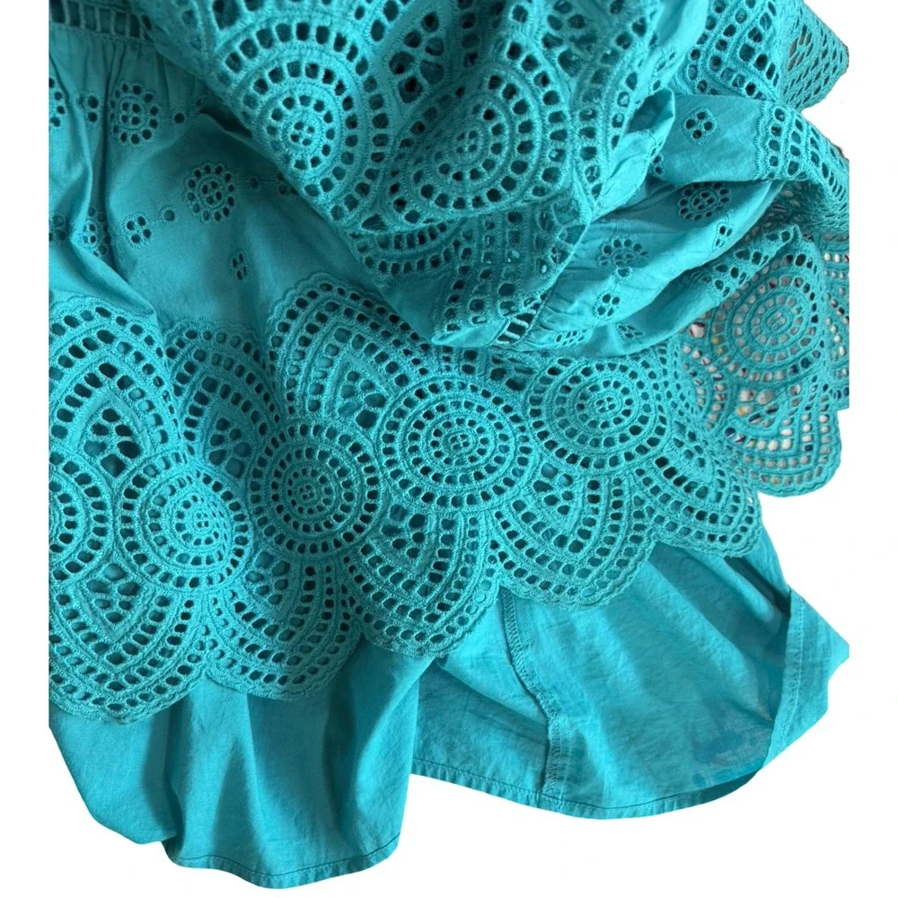 Antonio Melani Turquoise Eyelet Lace Midi Dress S10 Cotton Lined Flutter Sleeve - Picture 8 of 12